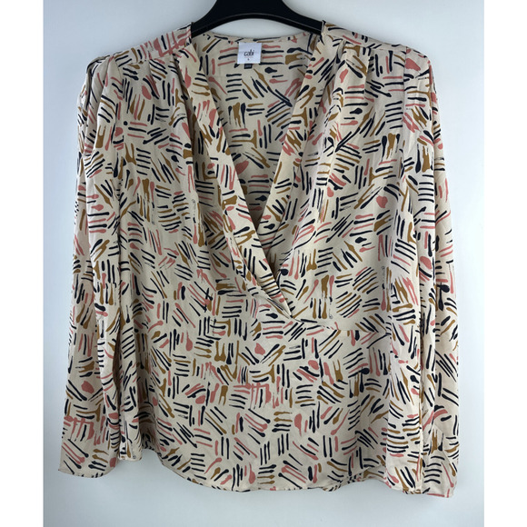 Cabi Marni Blouse Abstract Print Chiffon Deep V Crossover Top 4162 Size Large - Picture 3 of 14